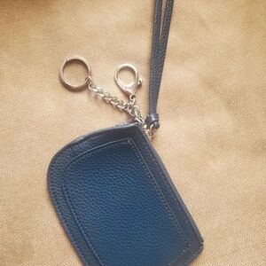Blue Leather Keychain Wallet Wristlet